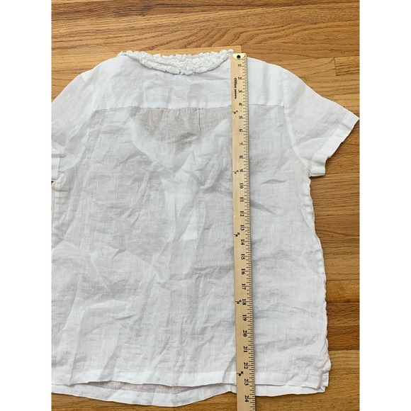 Talbots White 100% Linen Ruffle V-Neck Short Sleeve Blouse Top Size 8 - Picture 6 of 8